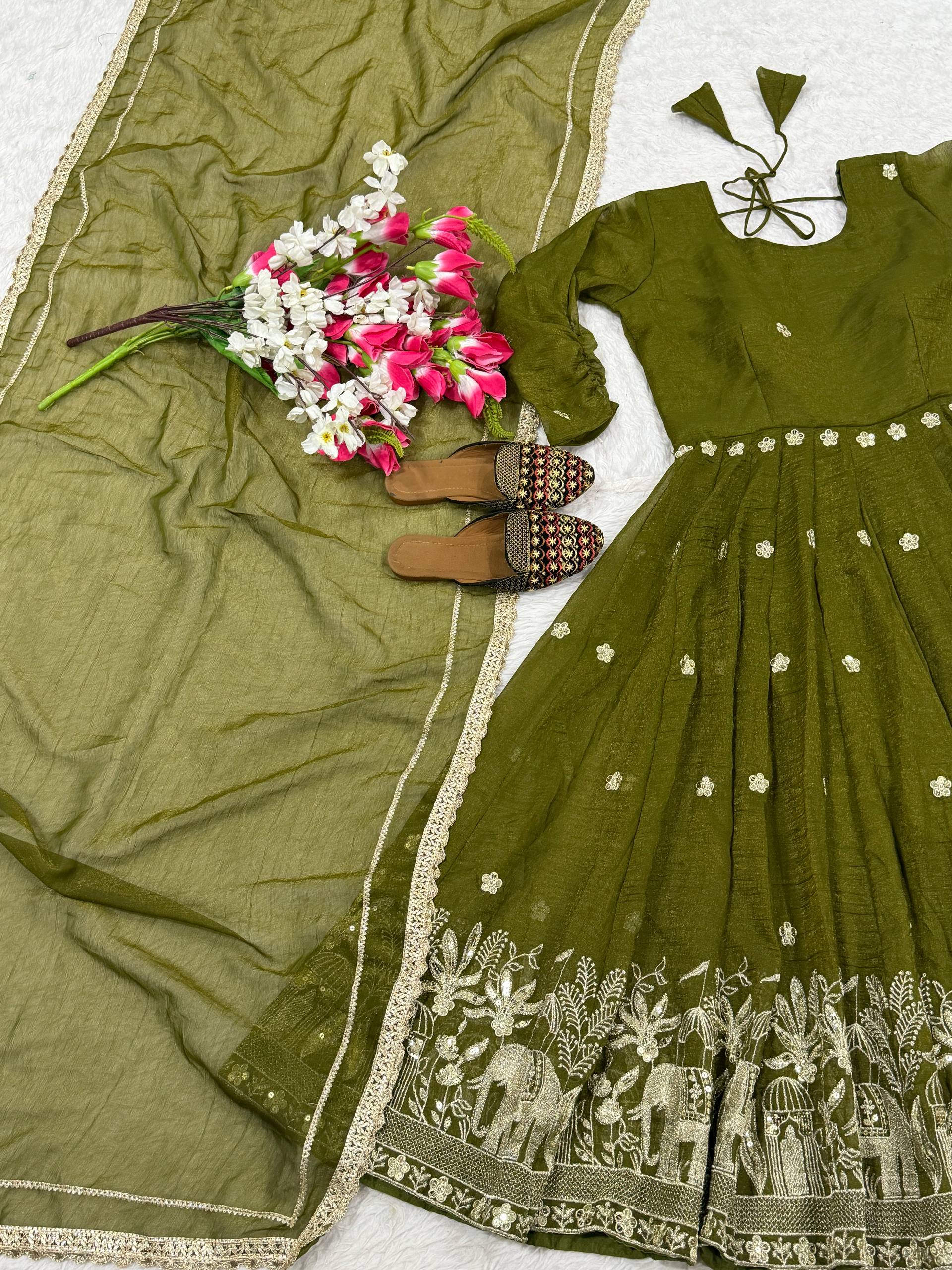 Midnight Chartreuse Luminous Flared Anarkali